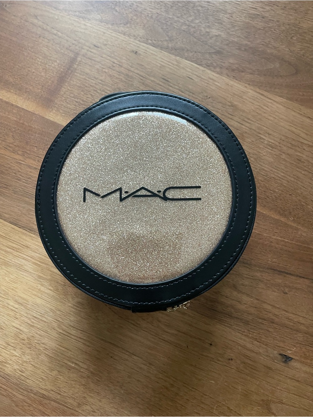 MAC Cosmetics Black and Gold Glitter Round Makeup Case